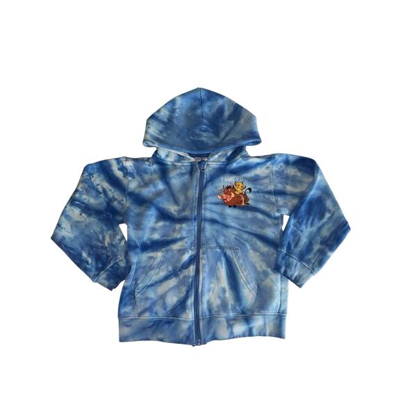 Disney Lion King Run Wild Hoodie Kids 7/8 Blue Tie Dye Simba Timon Pumbaa Retro - Picture 1 of 10